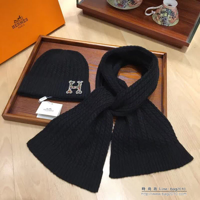 愛馬仕HERMES 新款兔絨加羊絨 百搭款帽子圍巾套裝 LLWJ8498